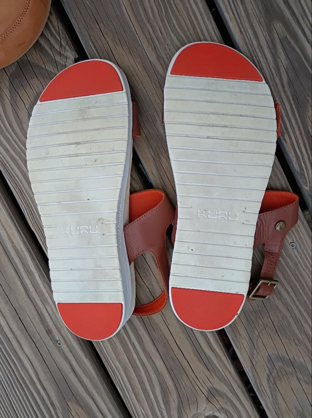 KURU Brown and Orange Leather Strap Sandals - Picture 6 of 6